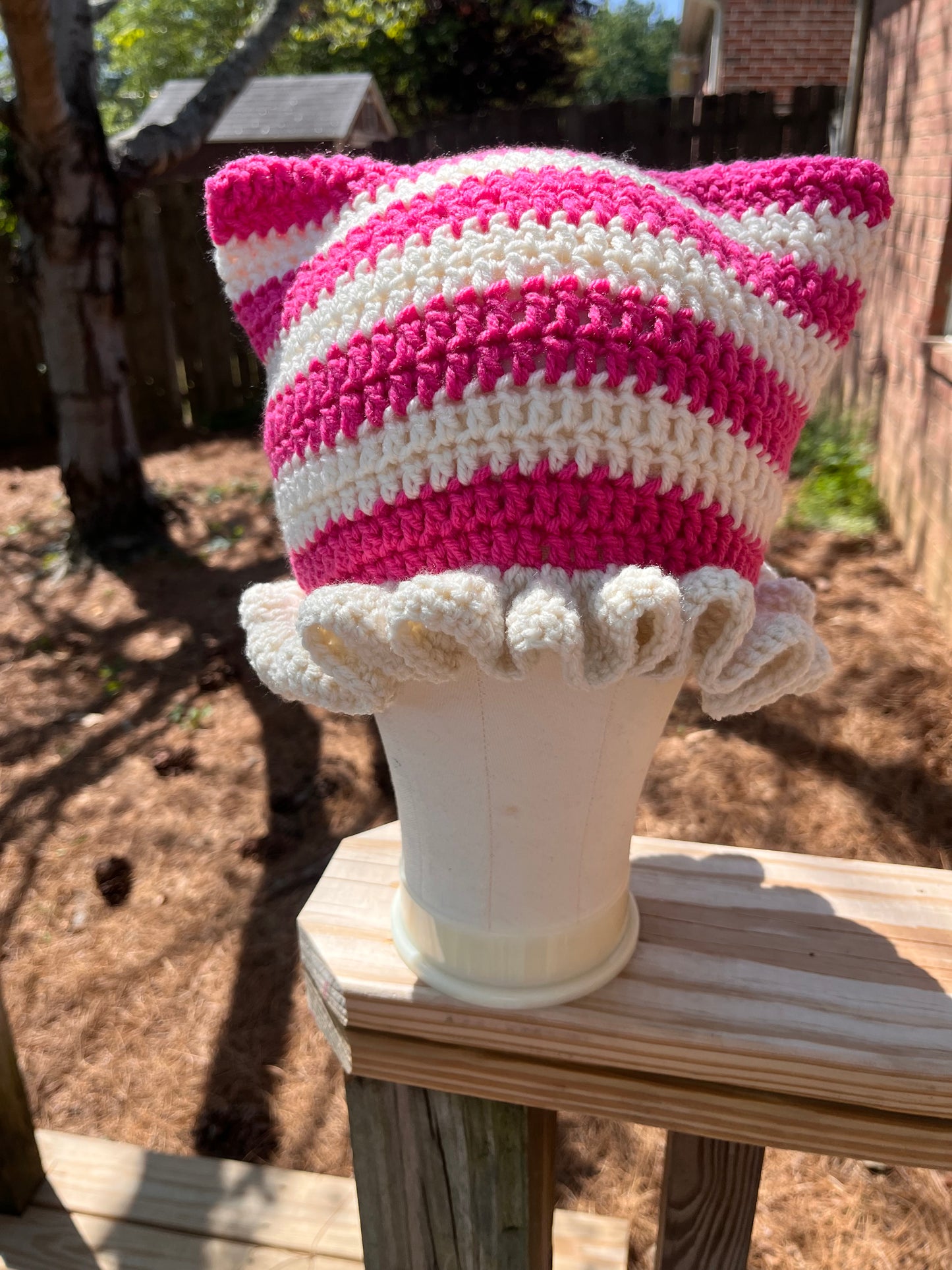 Blush Ruffle Cat Ear Beanie